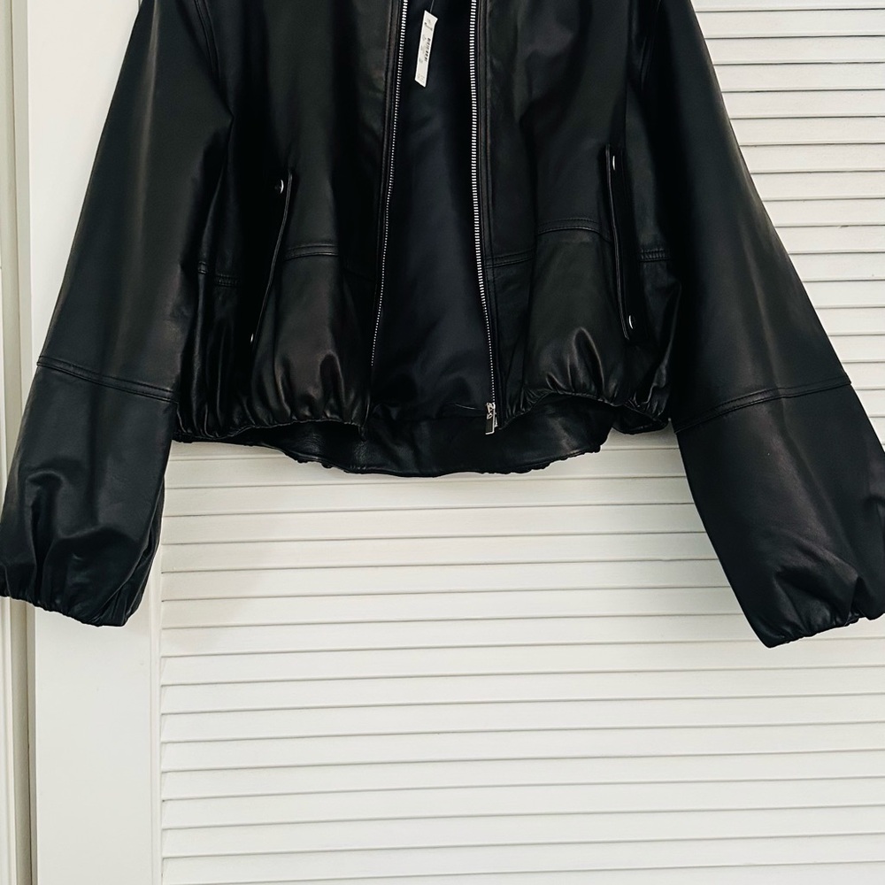 Madewell Black Lambskin Bubble-Sleeve Cropped Jacket NWT - Picture 9 of 9